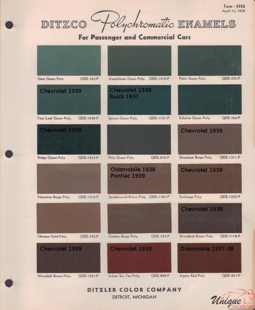1939 General Motors Paint Charts PPG 1